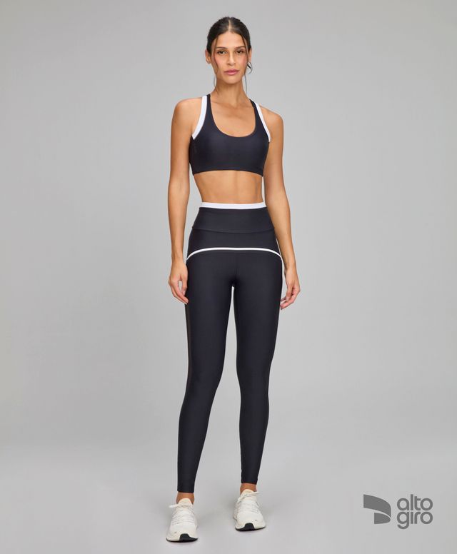 Legging Sustentação Recortes Tule Preto Alto Giro