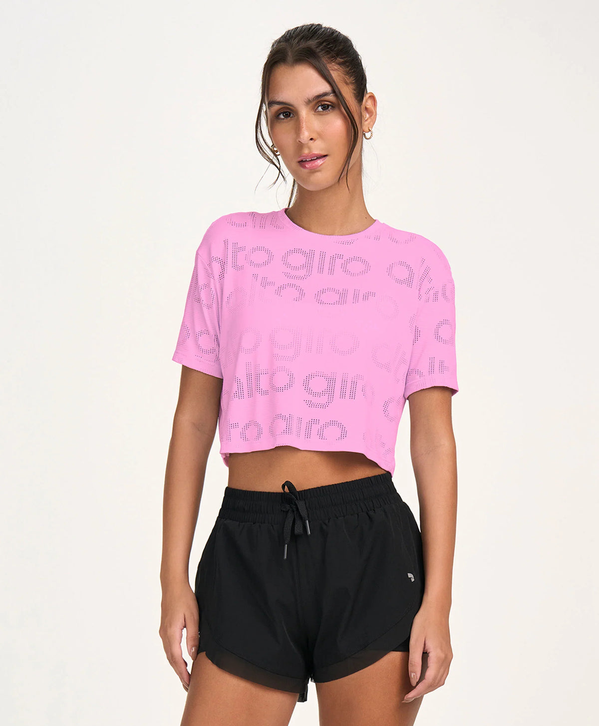 T-Shirt Cropped Mesh Rosa Alto Giro
