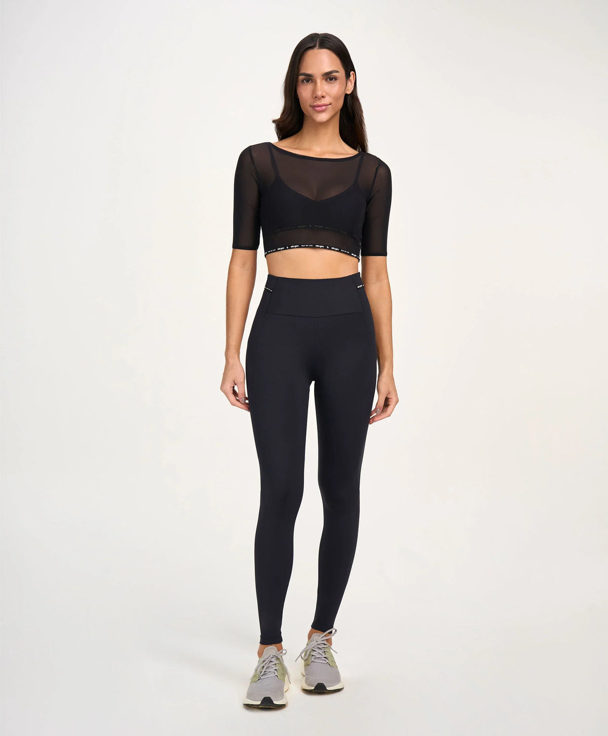 Legging Bolsos Laterais Com Lapela Preto Alto Giro