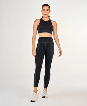 Legging Sem Costura Canelada Cos Alto Preto Alto Giro