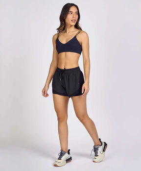 Shorts Recortes Tule Regulagem Cos Preto Alto Giro