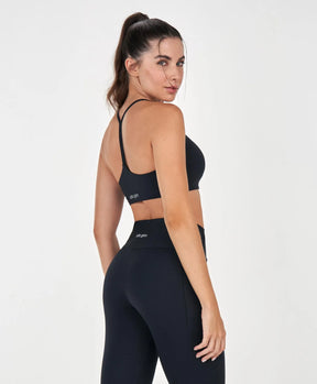 Top Nadador Com Alças Finas Preto Alto Giro