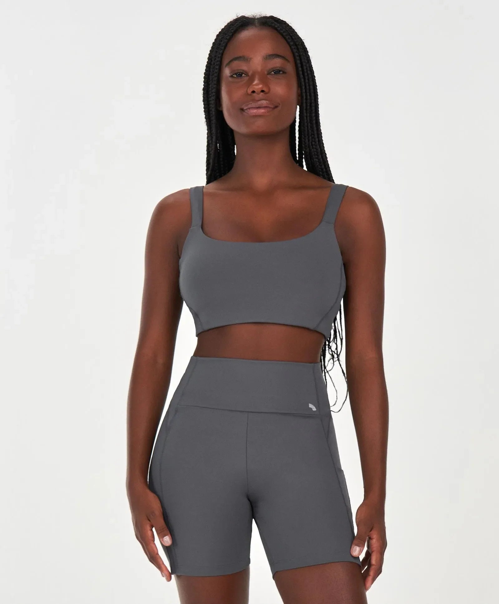 Top Com Bolso Cinza Alto Giro