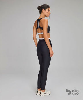 Legging Sustentação Recortes Tule Preto Alto Giro