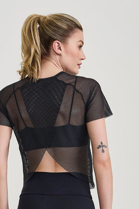 Blusa De Tela Costas Transpassadas Preto Caju Brasil