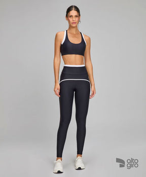 Legging Sustentação Recortes Tule Preto Alto Giro