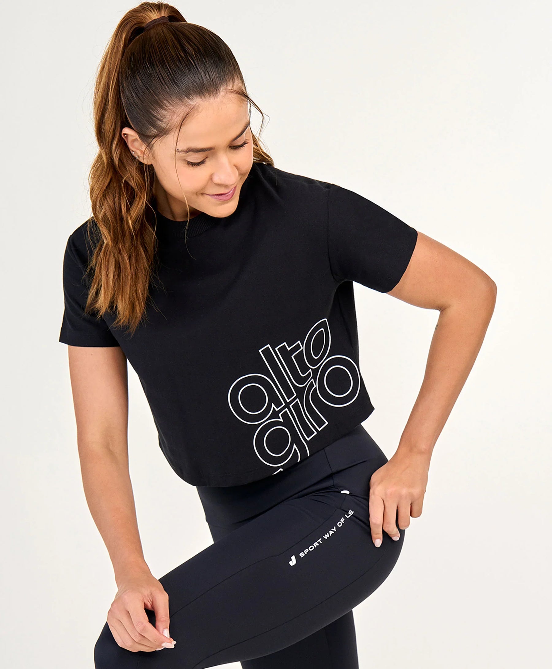 T-shirt Cropped Algodao Preto Alto Giro
