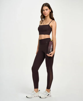 Legging Com Bolso e Galão De Tule Marrom Alto Giro