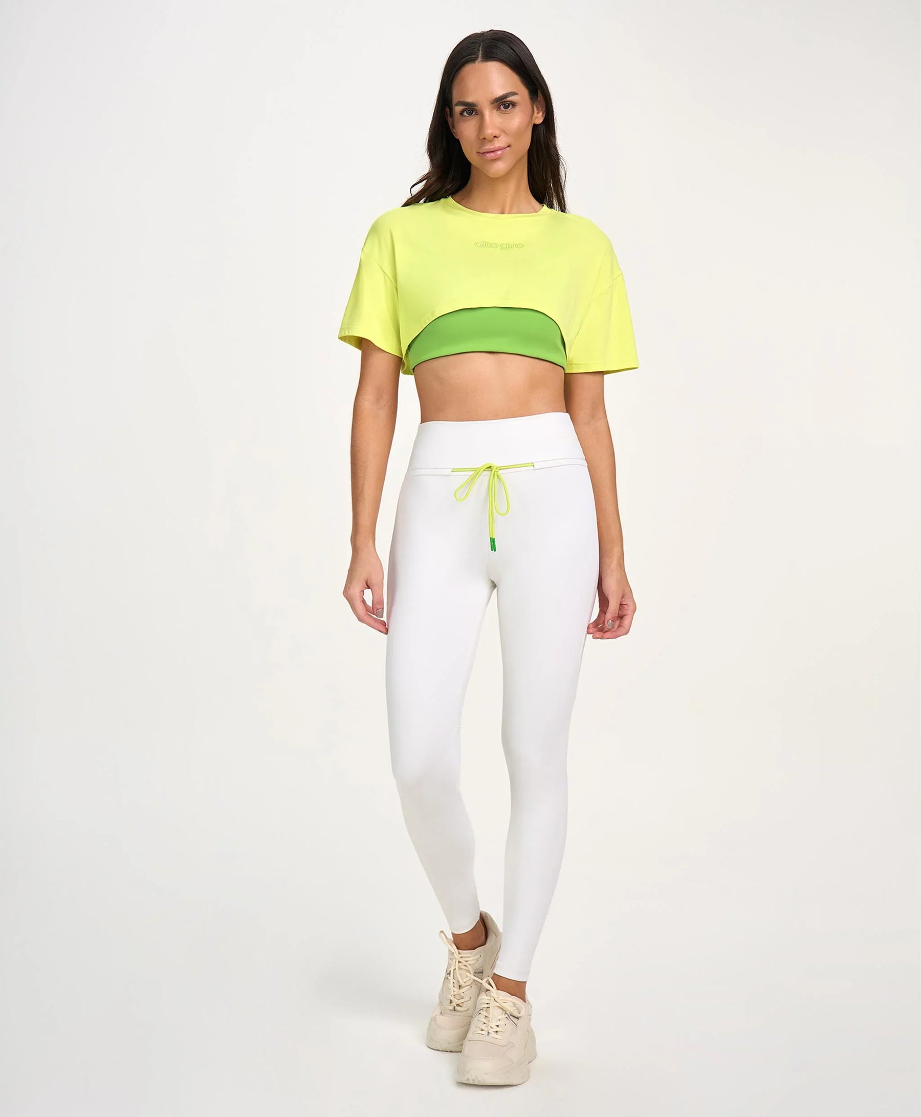 Legging Com Cordão e Bolso Off White Alto Giro
