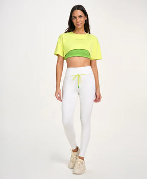 Legging Com Cordão e Bolso Off White Alto Giro