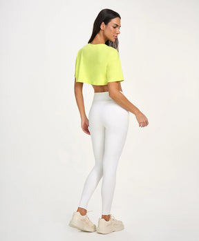 Legging Com Cordão e Bolso Off White Alto Giro