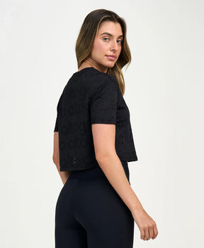 T-Shirt Cropped Mesh Preto Alto Giro