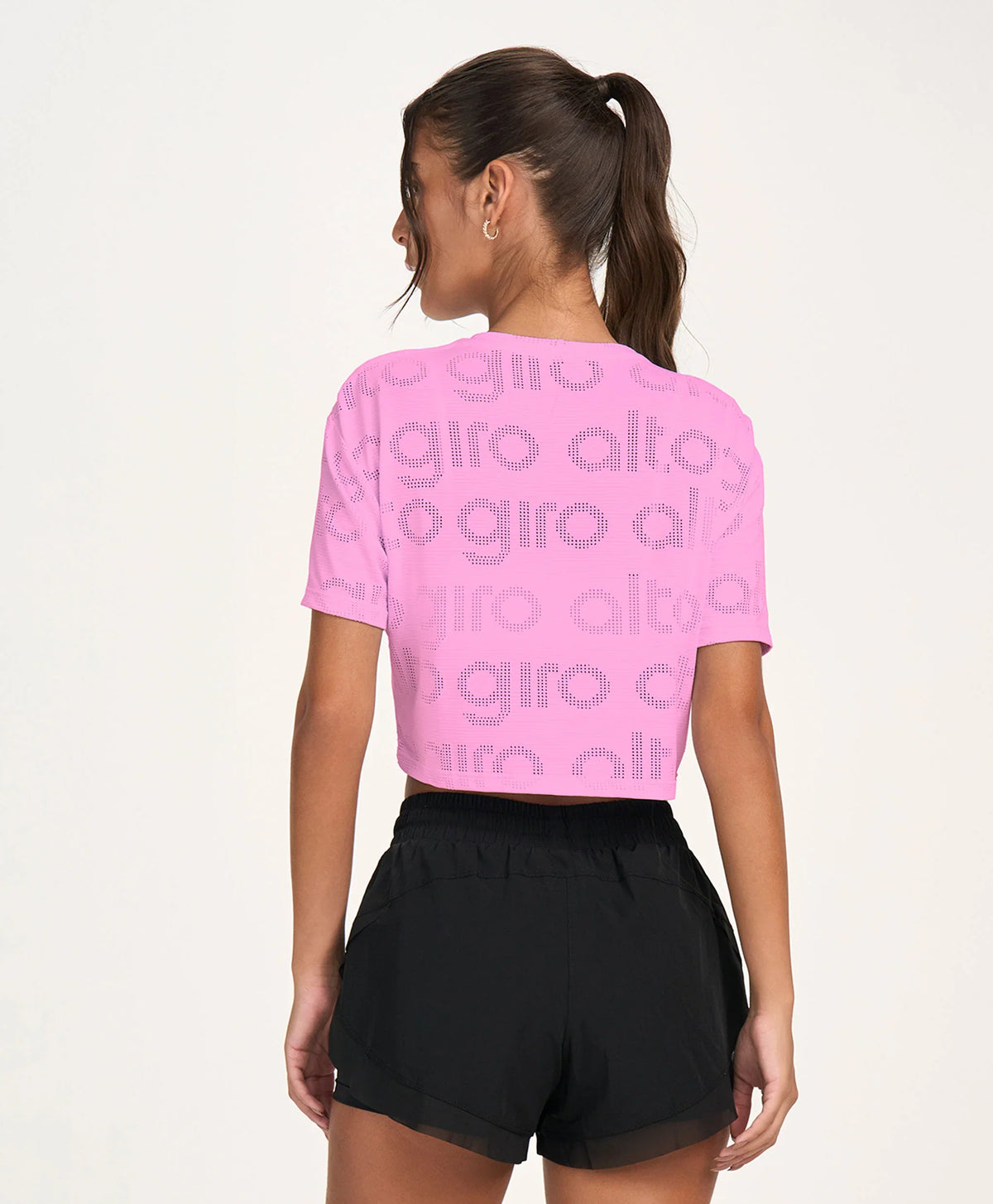 T-Shirt Cropped Mesh Rosa Alto Giro