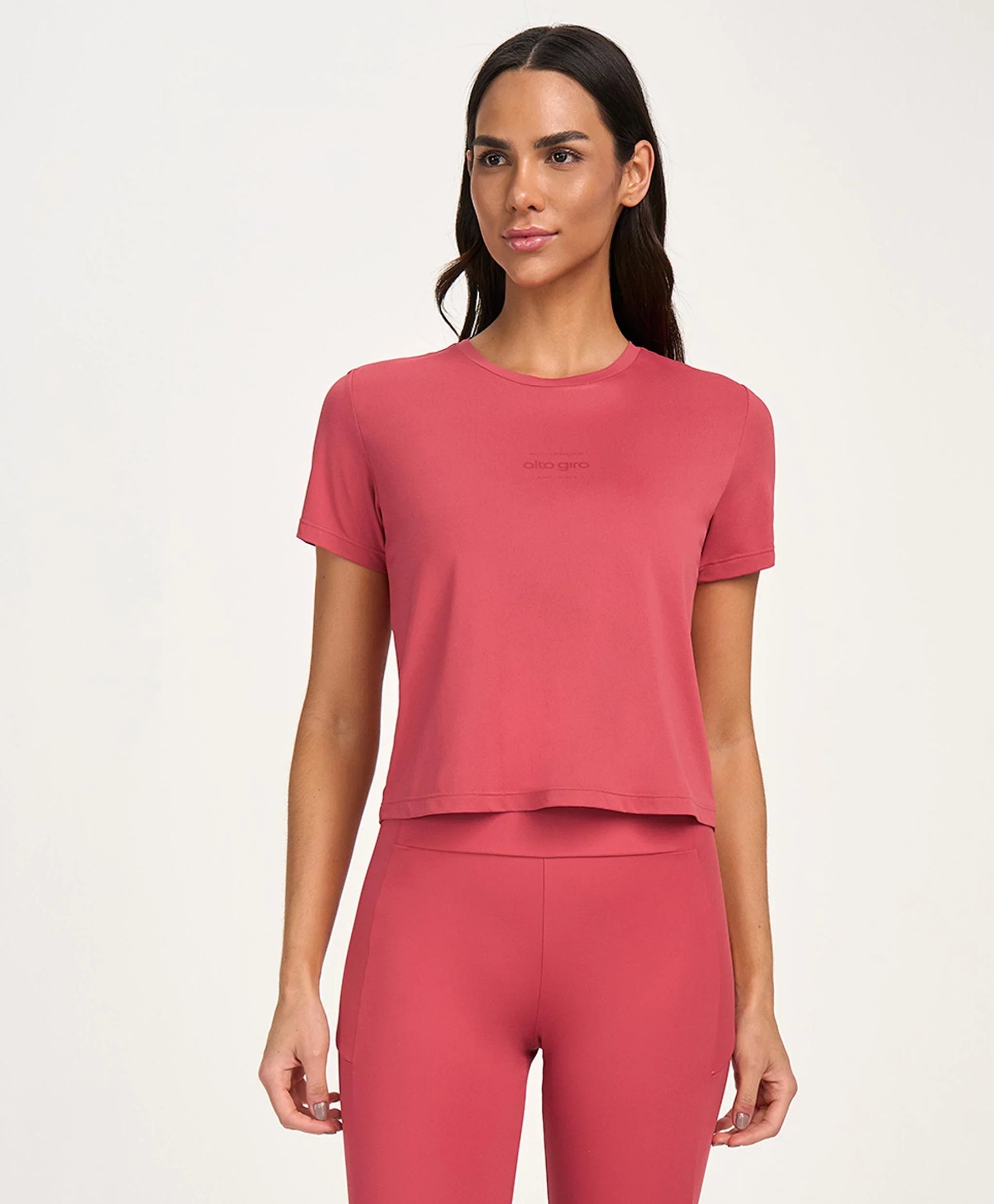 T-shirt Cropped Actiwear Vermelho Roma Alto Giro