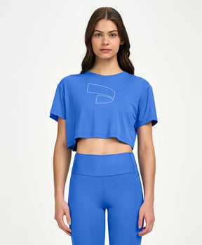 T-Shirt Cropped Símbolo Azul Otimista Alto Giro