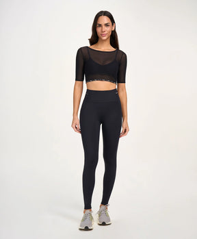 Legging Bolsos Laterais Com Lapela Preto Alto Giro
