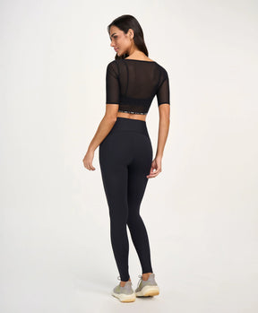 Legging Bolsos Laterais Com Lapela Preto Alto Giro