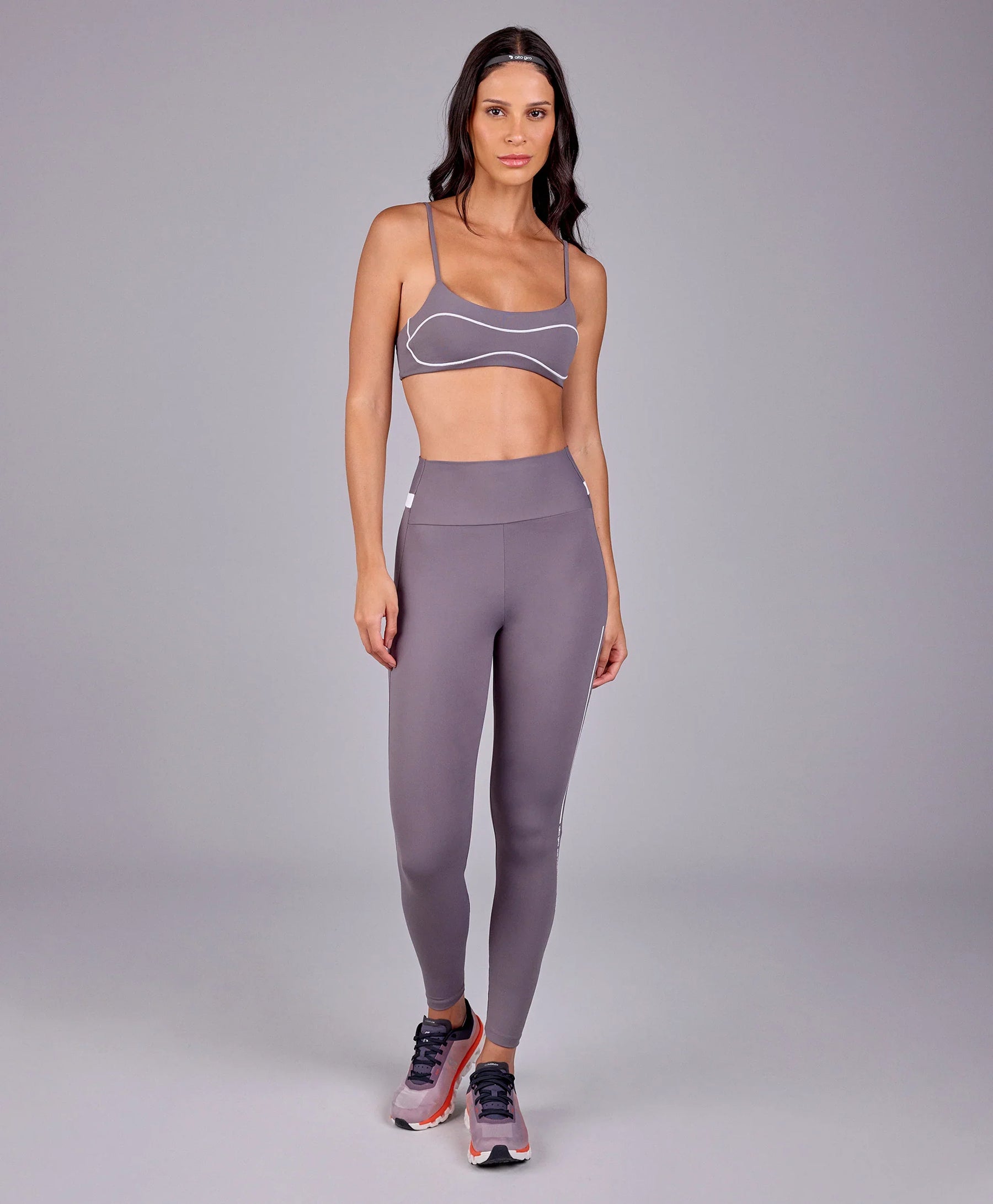 Legging Estampa Bicolor Cinza Alto Giro