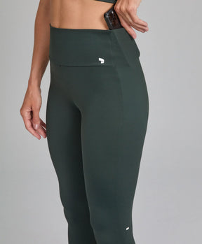 Legging Bolsos Laterais e Refletivos Verde Escuro Alto Giro