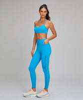 Legging Elástico AG Tule e Bolsos Azul Ciano Alto Giro