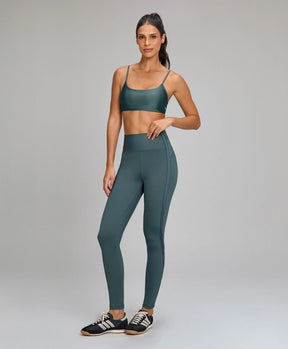 Legging Recortes Shine Cinza Metropole Alto Giro