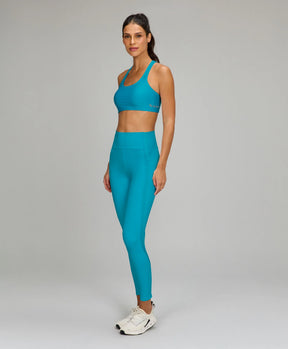 Legging Recortes Shine Azul Luminoso Alto Giro