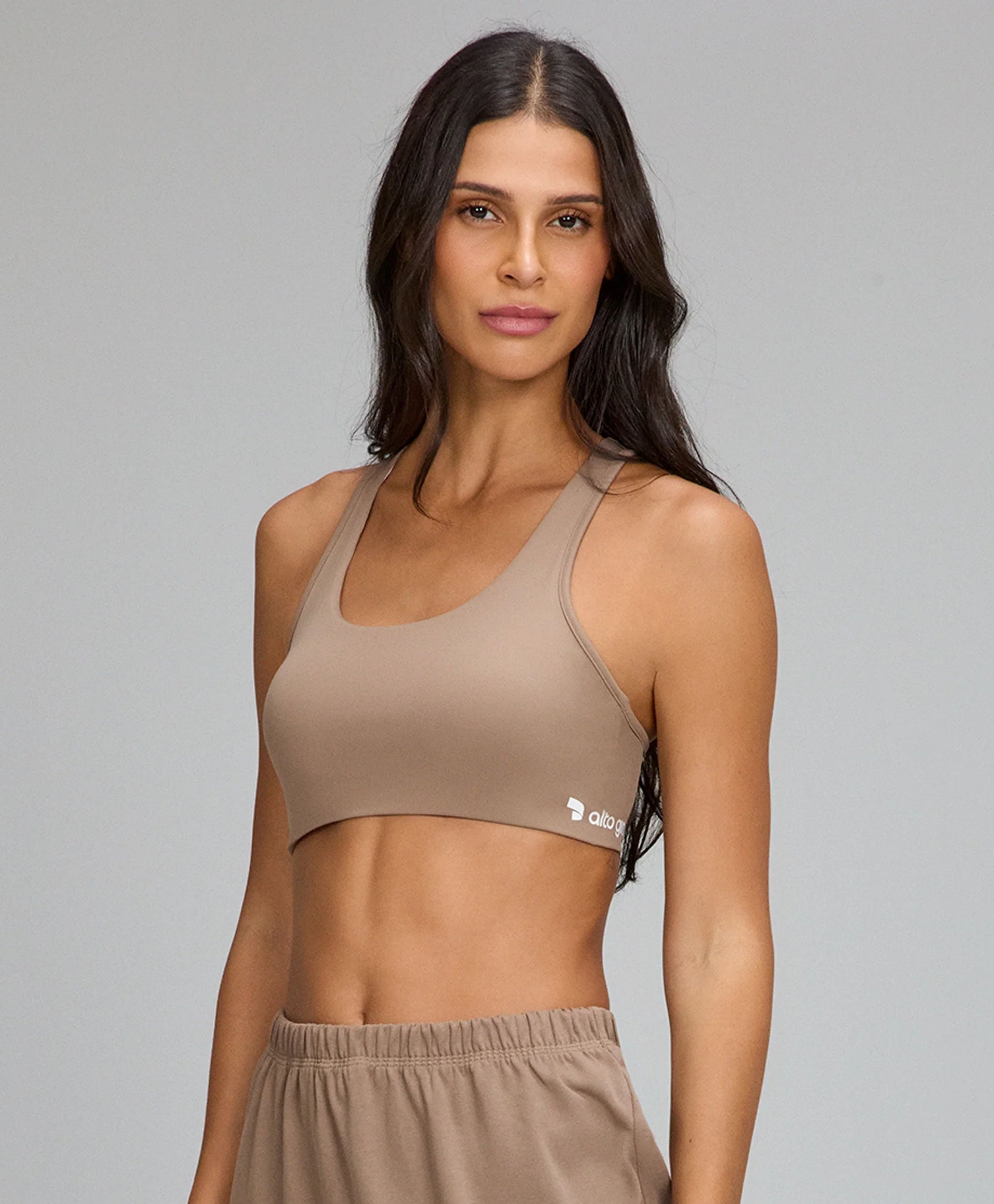 Top Nadador Essentials Bege Escuro Alto Giro