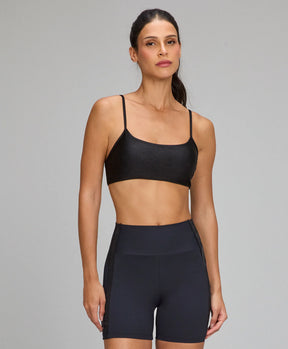 Top Shine Alças Finas Preto Alto Giro