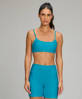 Top Shine Alças Finas Azul Luminoso Alto Giro