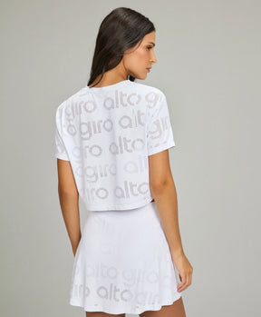 T-Shirt Cropped Mesh Branco Alto Giro