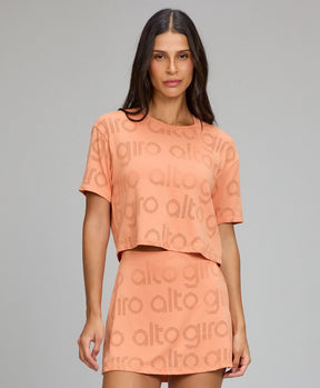 T-shirt Cropped Mesh Laranja Pessego Alto Giro