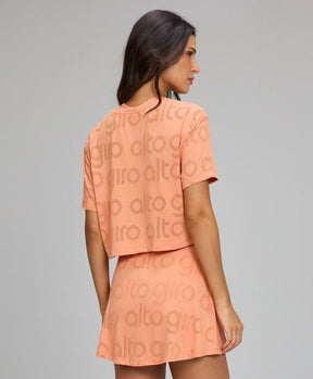 T-shirt Cropped Mesh Laranja Pessego Alto Giro