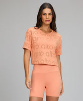 T-shirt Cropped Mesh Laranja Pessego Alto Giro