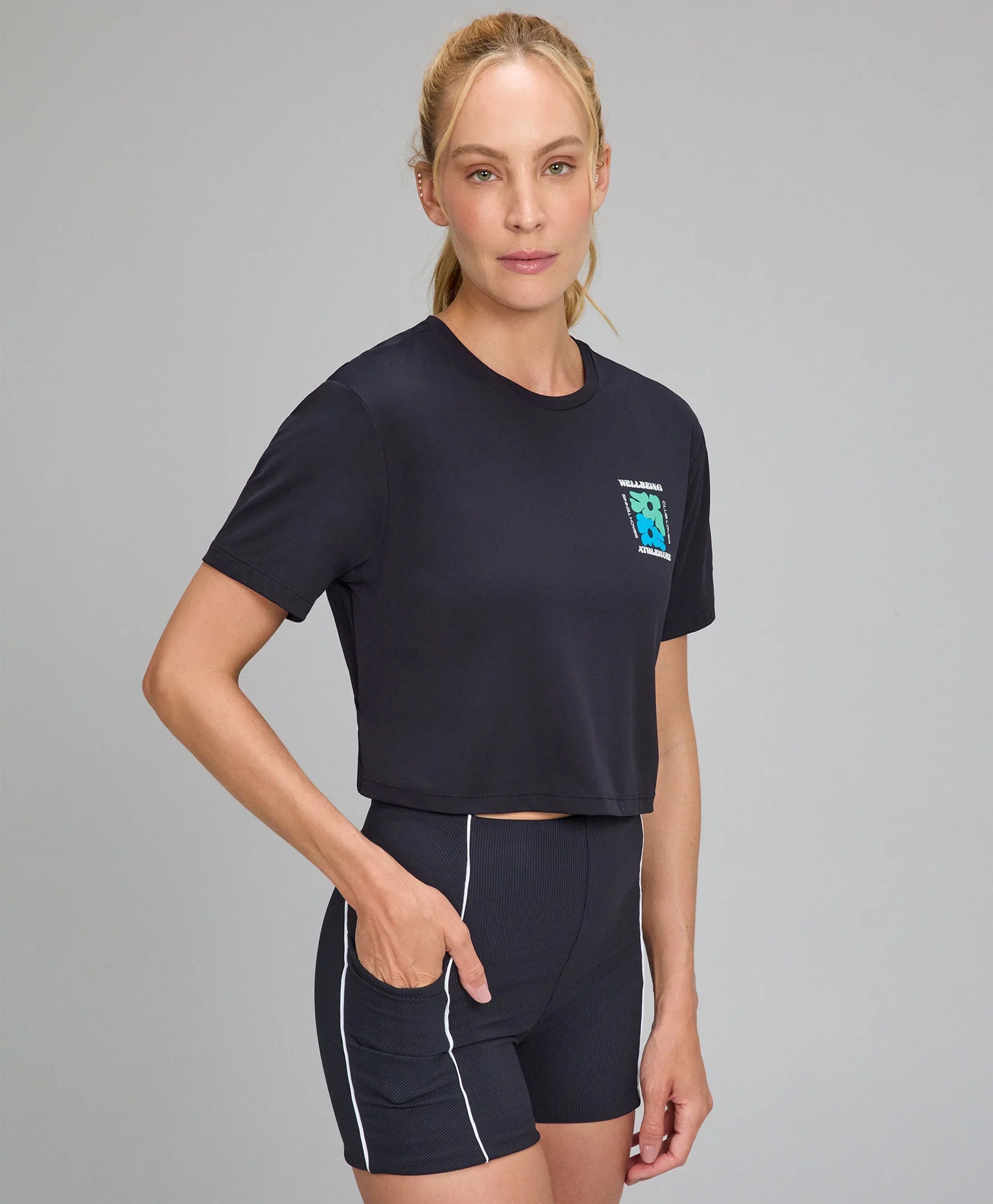 T-shirt Cropped Abertura Costas TN AG Preto Alto Giro