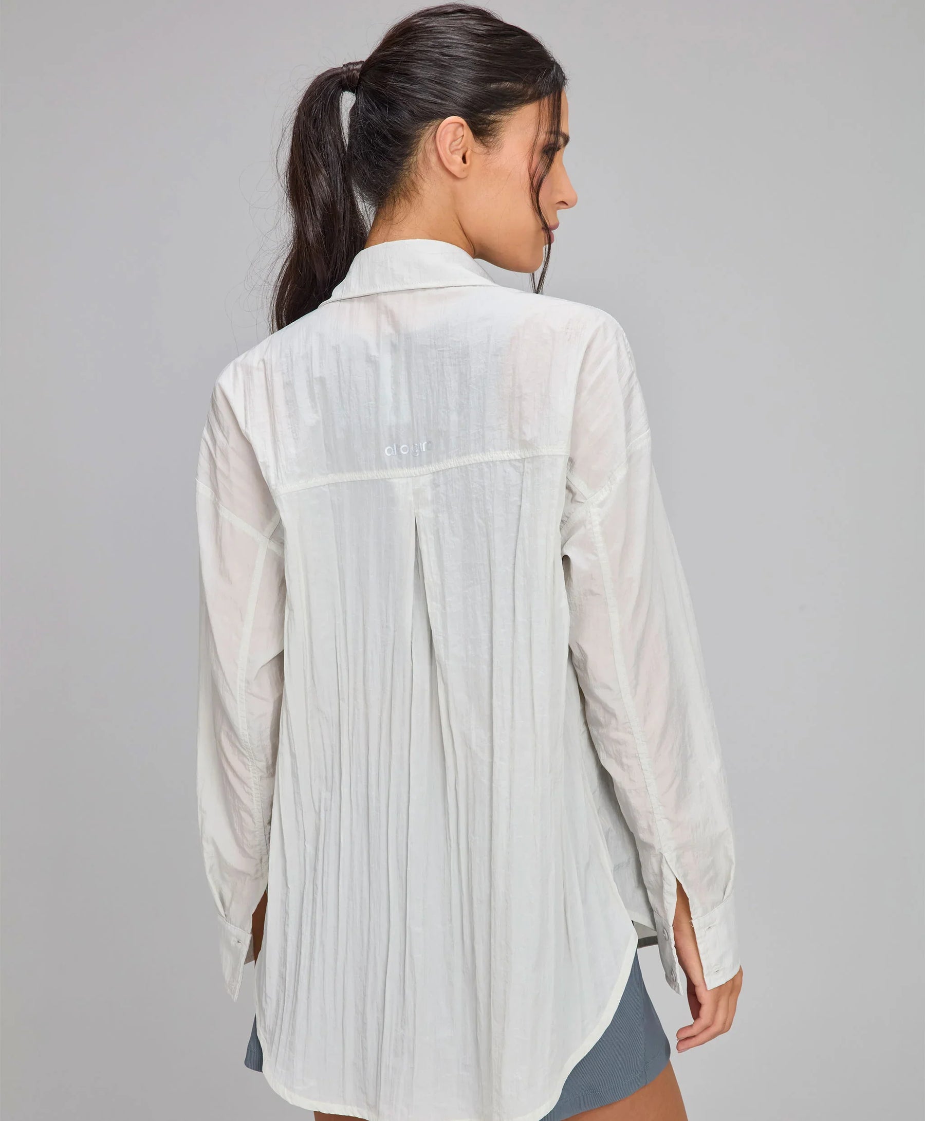 Camisa Oversized Textura Cinza Nevoa Alto Giro