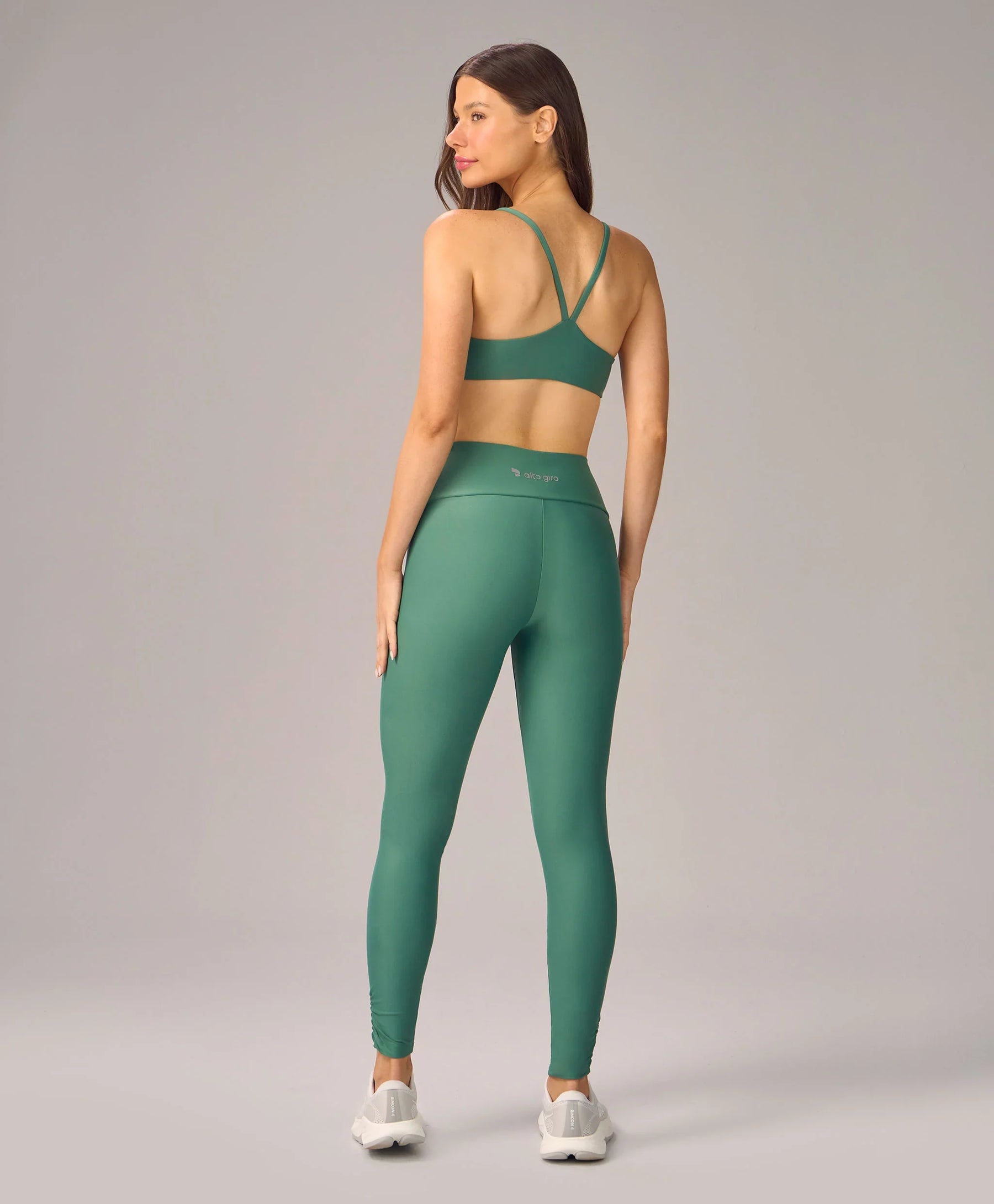 Legging Bolsos Barra Franzida Verde Calido Alto Giro