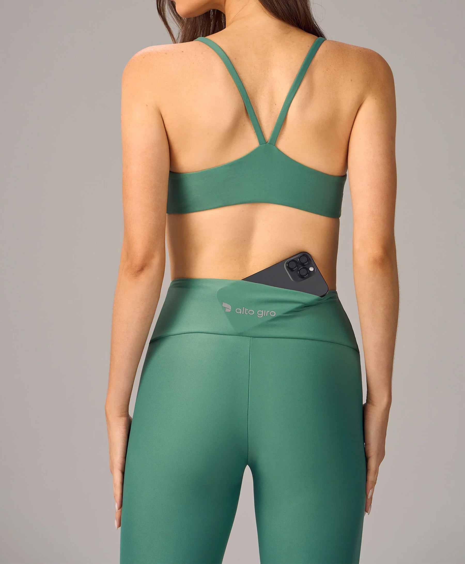 Legging Bolsos Barra Franzida Verde Calido Alto Giro