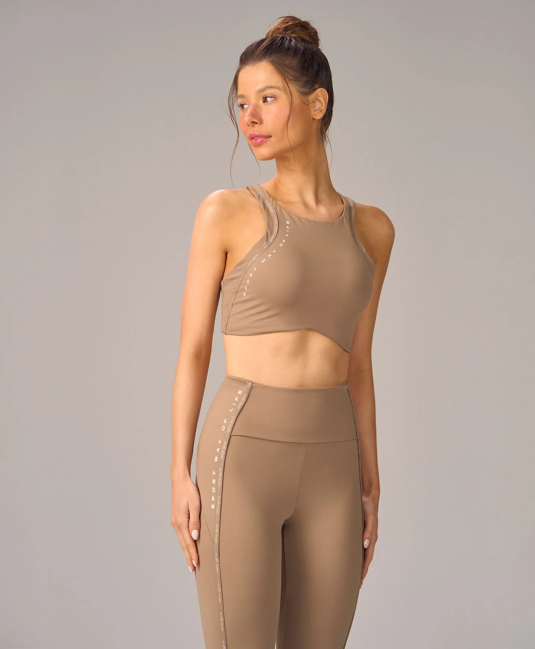 Legging Com Elástico Personalizado Bege Escuro Alto Giro