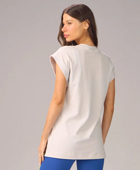 T-shirt Alongada Estampada Cinza Nevoa Alto Giro