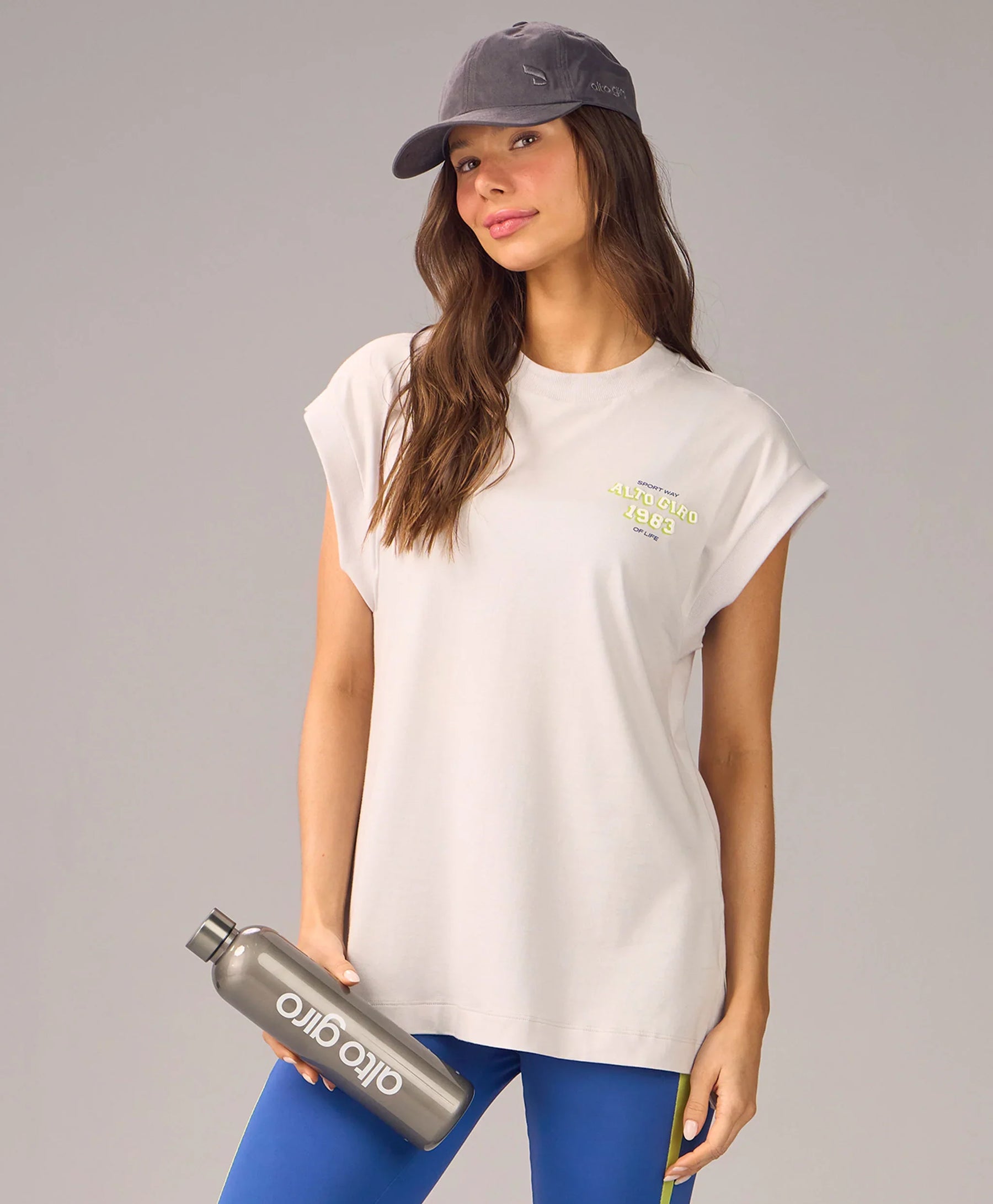 T-shirt Alongada Estampada Cinza Nevoa Alto Giro