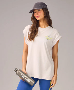 T-shirt Alongada Estampada Cinza Nevoa Alto Giro