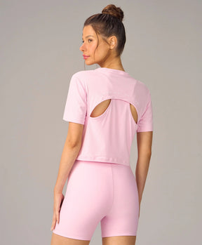 T-shirt Com Abertura e Estampa Rosa Alto Giro
