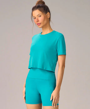 T-shirt Com Abertura e Estampa Azul Luminoso Alto Giro