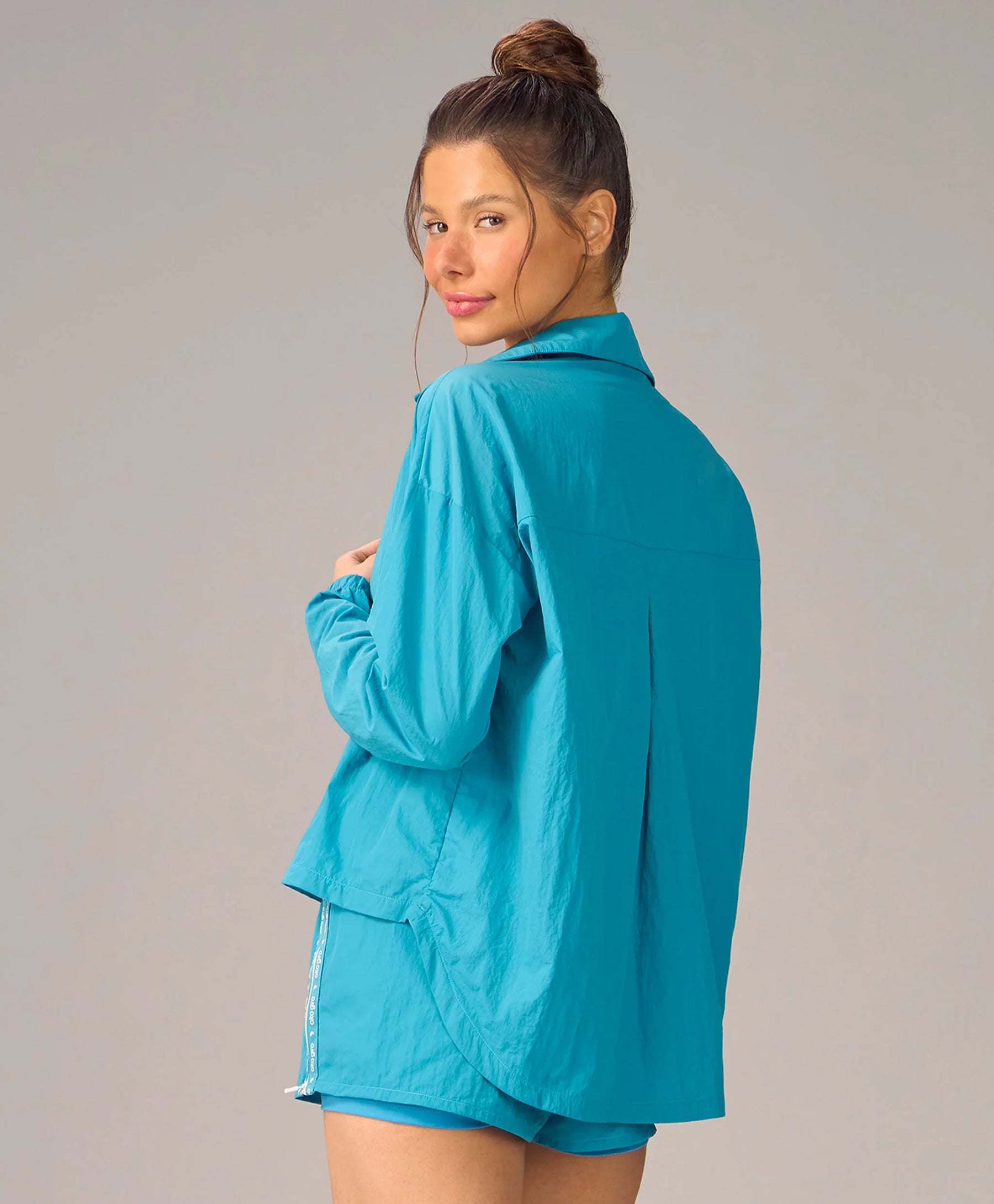 Camisa Com Zíper Fita Personalizada Azul Acqua Alto Giro