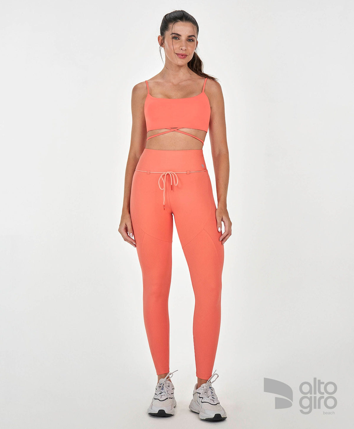 Top De Alcinha Com Tiras Coral Alto Giro
