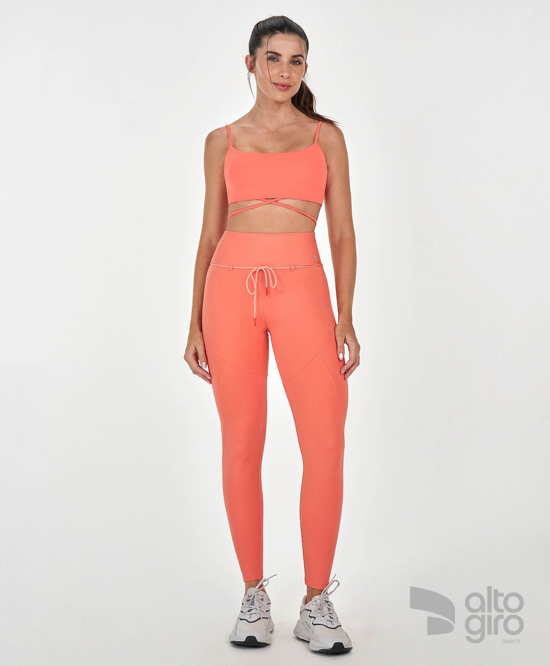 Top De Alcinha Com Tiras Coral Alto Giro