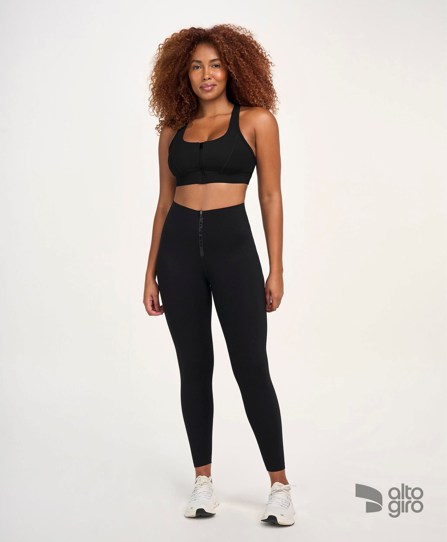Legging Cos Alto Ziper Frente Preto Alto Giro