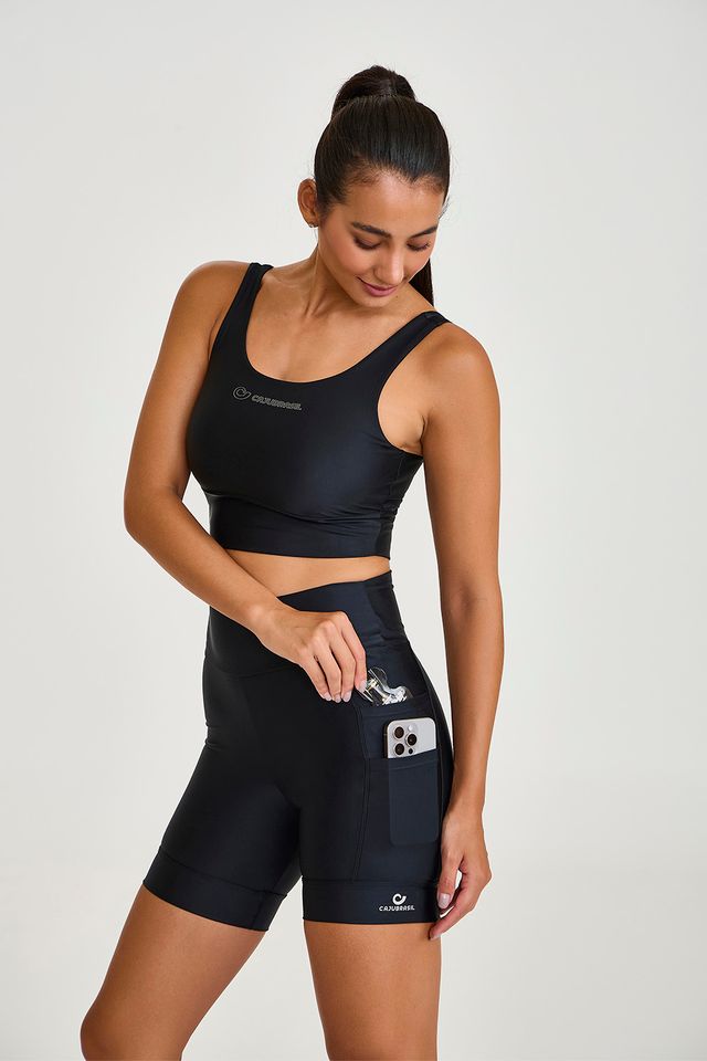 Top Atletika com Silk Preto Caju Brasil