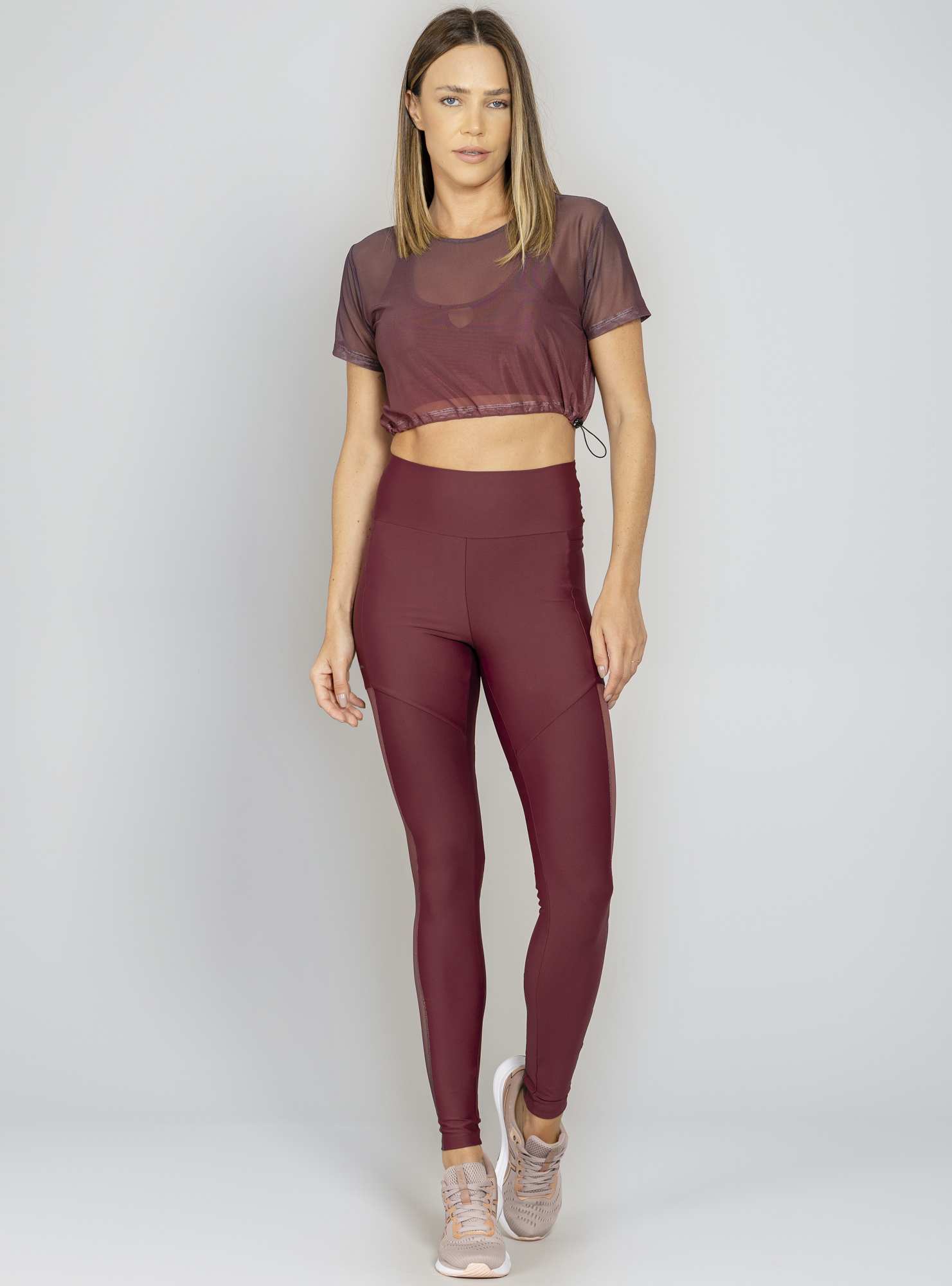 Blusa Boxy Tule Bordo Run More