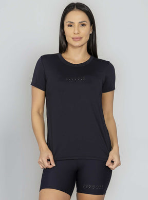 T-shirt Decote Redondo Preto Run More